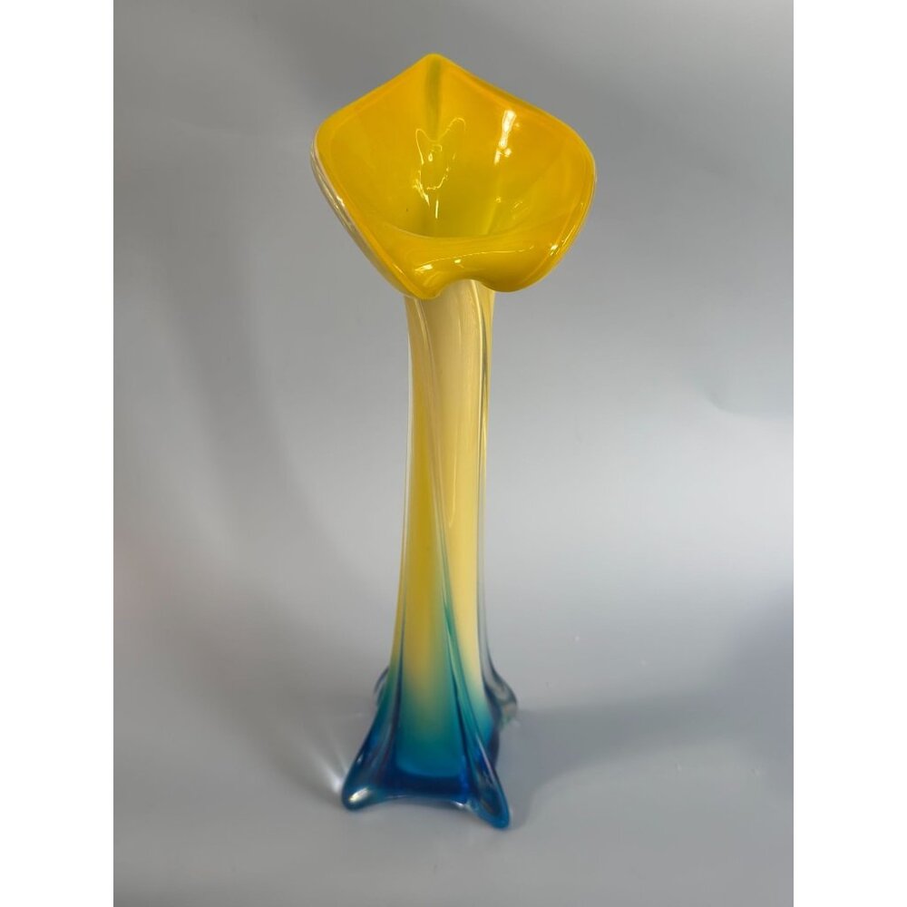 Lily Jack In The Pulpit Art Glass Vase Gradient Yellow & Blue 13" Tall Modern Ho